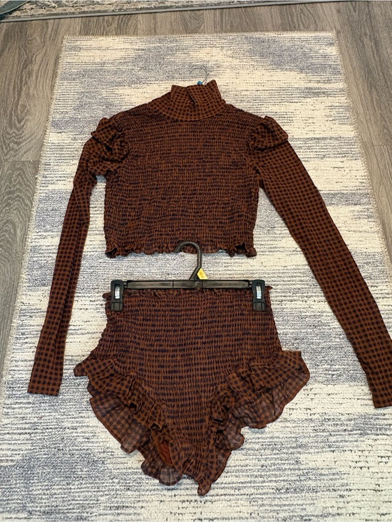FP Movement by Free People Other - FP Movement by Free People Brown Smocked Ruffle Two-Piece Lounge Set